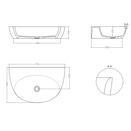 Раковина накладная глянцевая 70х45 SALINI ALDA WALL 03 71х60 140313G Раковина накладная глянцевая 70х45 SALINI ALDA WALL 03 71х60 140313G