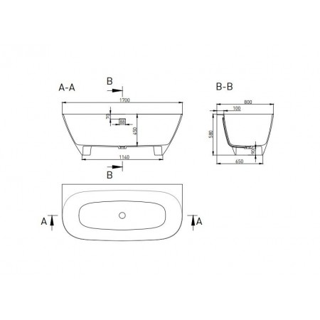 Ванна каменная отдельностоящая матовая 170х80 SALINI SOFIA WALL 102522MRF окрашена по RAL Ванна каменная отдельностоящая матовая 170х80 SALINI SOFIA WALL 102522MRF окрашена по RAL